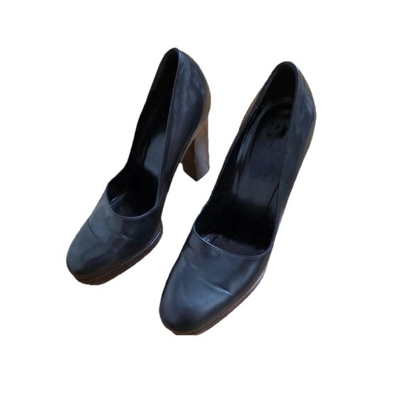 Gucci Leather Block Heels Black Shoes Size 5.5 S000021 - Picture 2 of 12